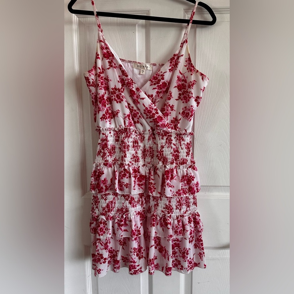 ROW A Floral Mini Dress in White and Red